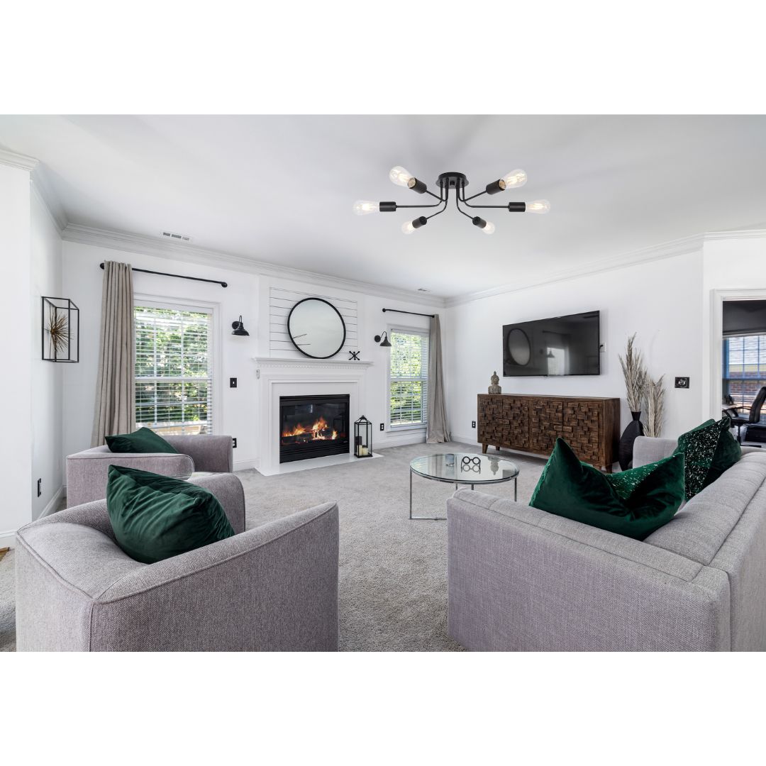 Modern Sputnik Chandelier 6 Light Semi Flush Mount Ceiling Lighting Cotemporary Industrial Brushed Nickel Ceiling Fixture Black Metal