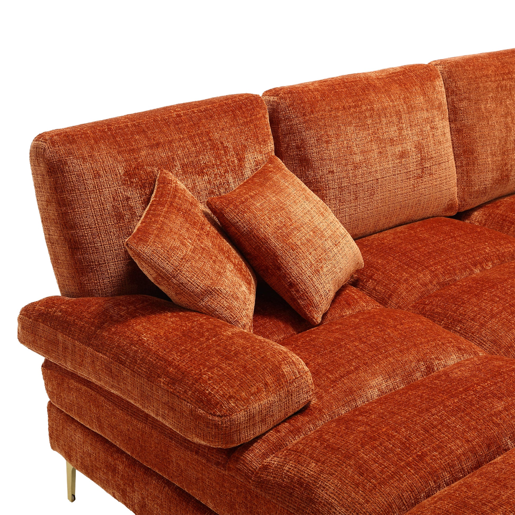 United Modern Large Chenille Fabric U Shape Sectional Sofa Orange Chenille