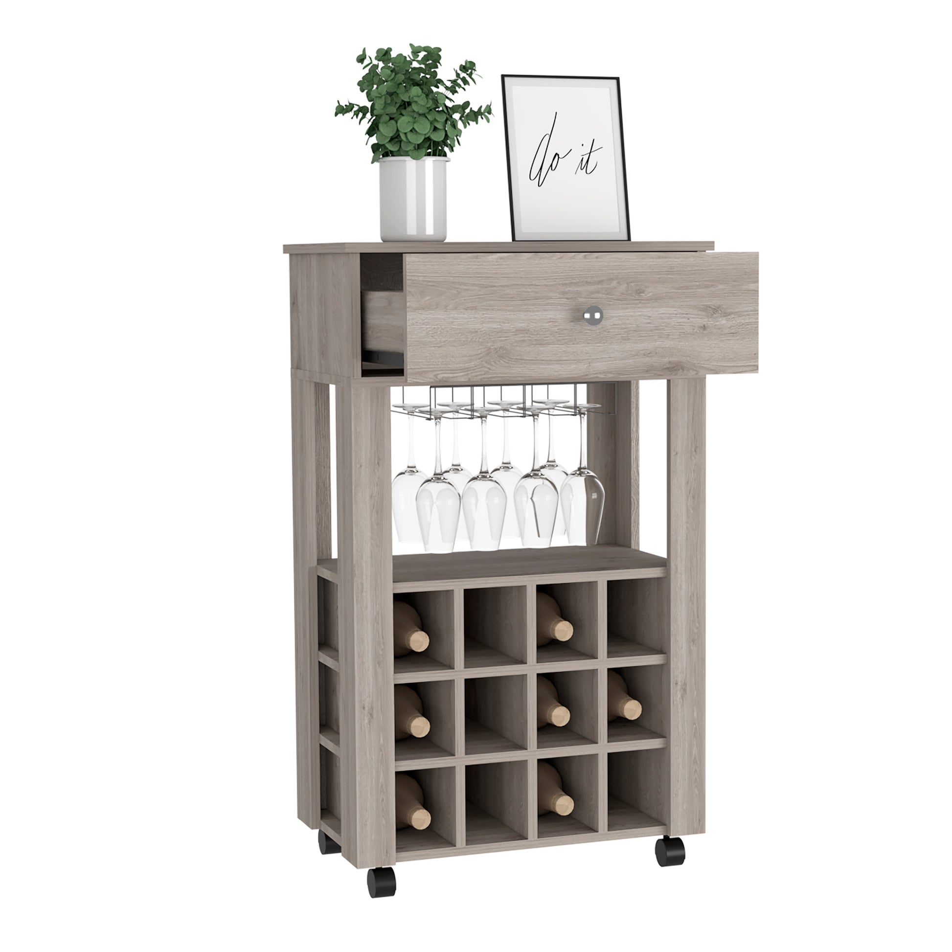 Depot E Shop Margh Bar Cart Drawer, Light Gray Gray Particle Board Particle Board