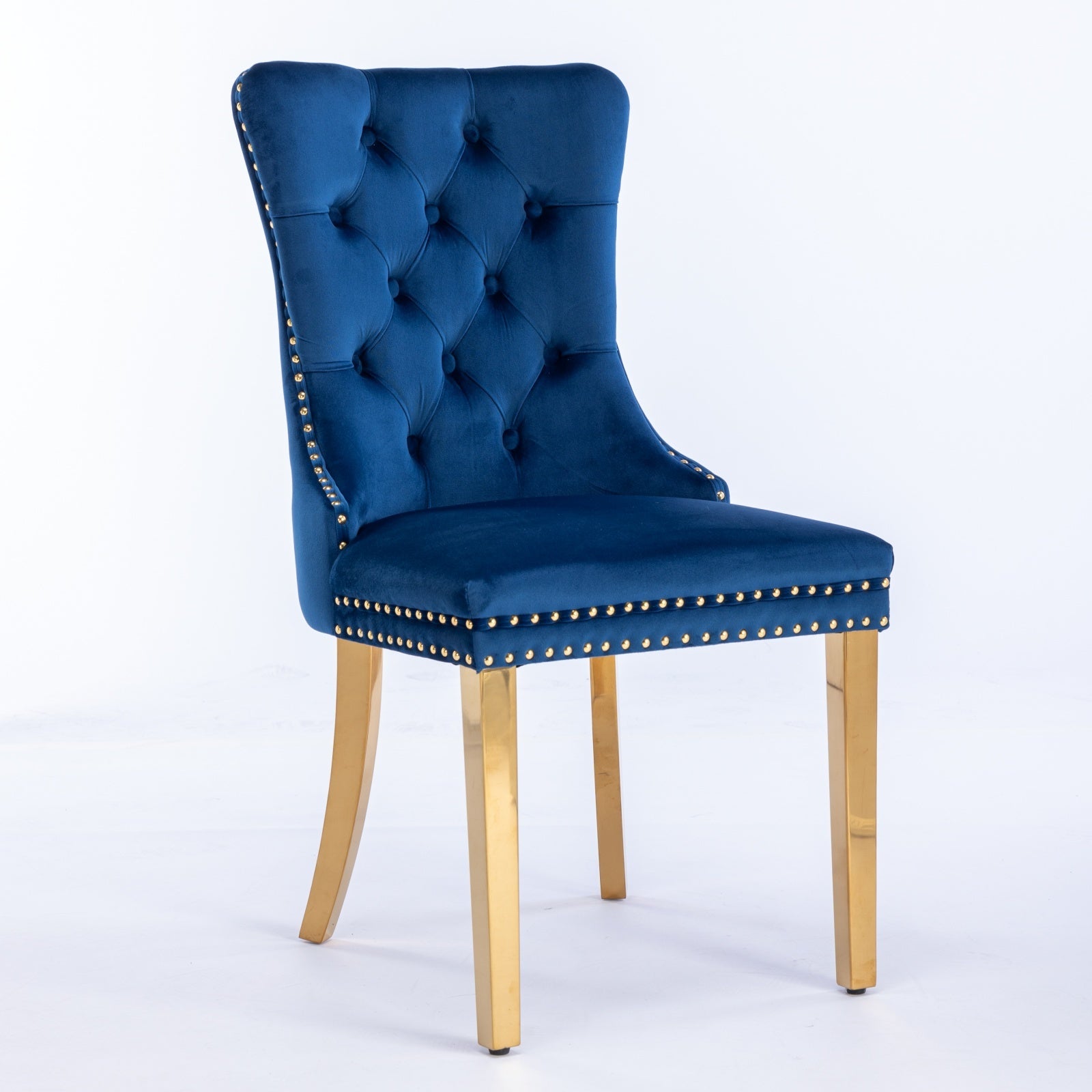 Nikki Collection Modern, High End Tufted Solid Wood Contemporary Velvet Upholstered Dining Chair With Golden Stainless Steel Plating Legs,Nailhead Trim,Set Of 2,Blue And Gold, Sw1601Bl Blue American Design Rubberwood Foam Velvet