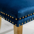 Nikki Collection Modern, High End Tufted Solid Wood Contemporary Velvet Upholstered Dining Chair With Golden Stainless Steel Plating Legs,Nailhead Trim,Set Of 2,Blue And Gold, Sw1601Bl Blue American Design Rubberwood Foam Velvet