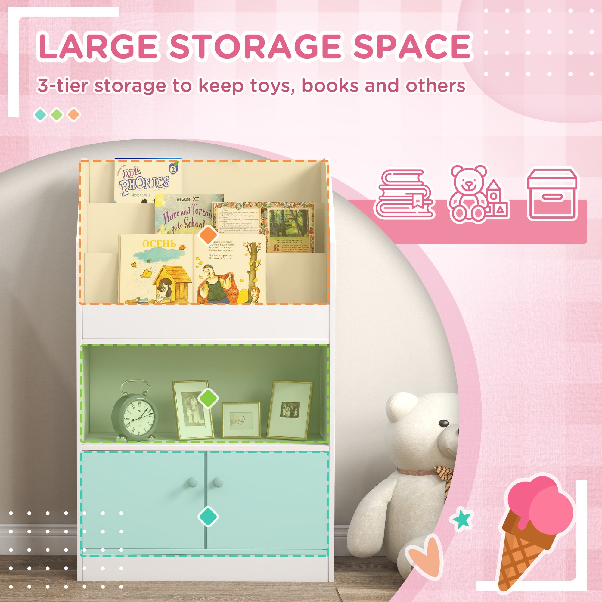 Qaba Toy Storage Cabinet, Kids Bookcase Children's white-mdf