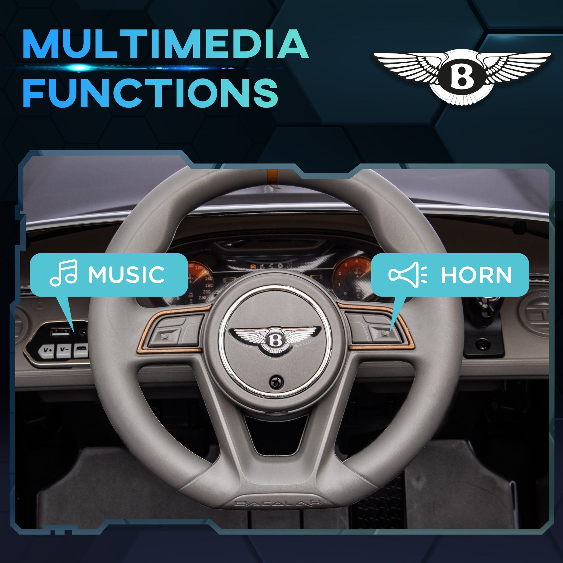 Aosom Bentley Bacalar Licensed Kids Ride On Car With Butterfly Doors, 12V Electric Car For Kids With Remote Control, Suspension System, Horn, Music, Lights, Black Black Steel