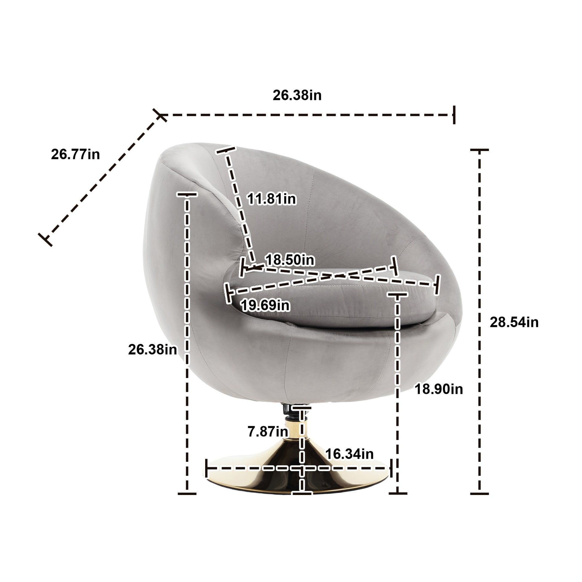 360 Degree Swivel Cuddle Barrel Accent Chairs, Round Armchairs With Wide Upholstered, Fluffy Fabric Chair For Living Room, Bedroom, Office, Waiting Rooms Gray Velvet