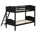 Black Twin Twin Bunk Bed With Arched Headboard Twin Black Wood Bedroom Transitional Rubberwood Bunk Wood