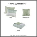 4 Piece Seersucker Quilt Set With Throw Pillow Green Polyester