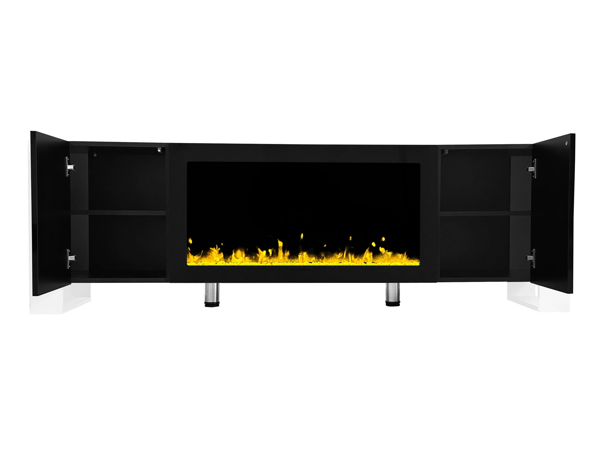 Modern Tv Stand With 34.2" Non Heating Electric Fireplace, High Gloss Entertainment Center With 2 Cabinets, Media Console For Tvs Up To 78", Black Black Primary Living Space 70 79 Inches 70 79 Inches Modern Mdf