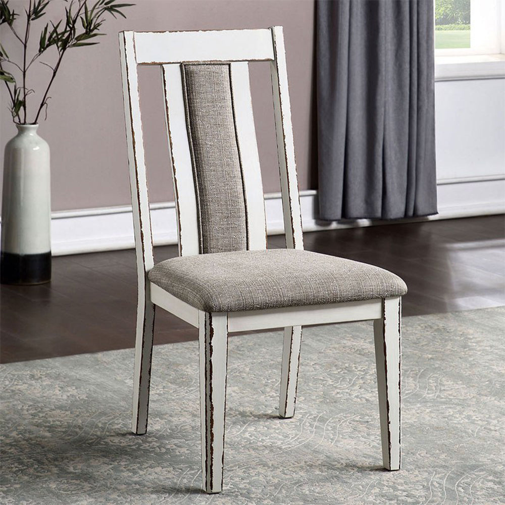 Set of 2 Upholstered Side Chairs in Weathered White solid-off white-dining room-side