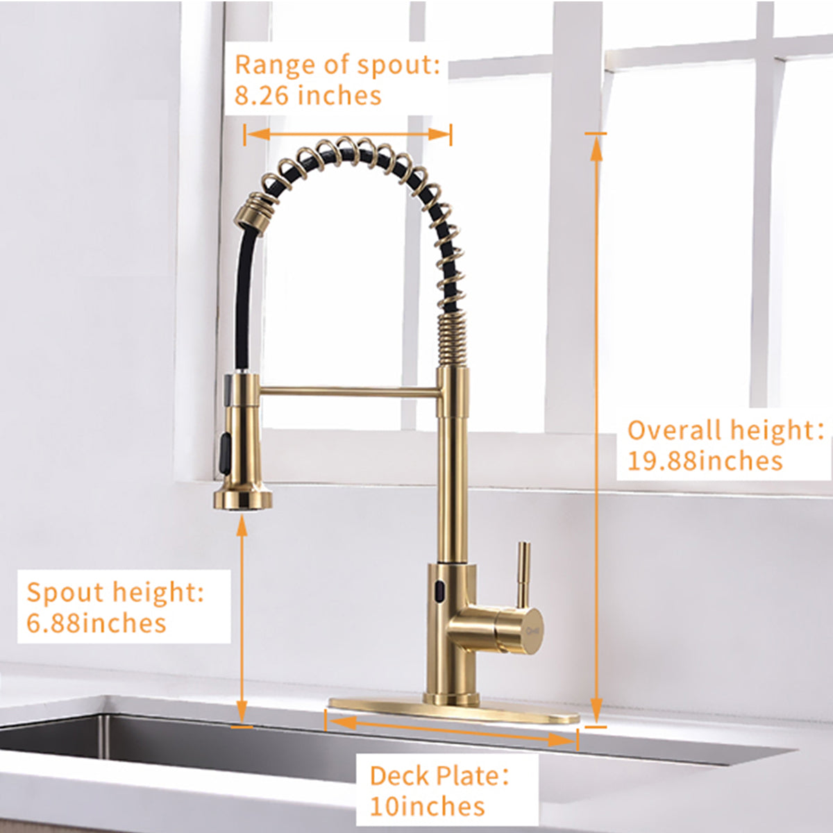 Touchless Kitchen Faucet,Hands Free Automatic Smart Kitchen Faucet Brushed Nickel Gold Smart Kitchen Faucet Brushed Gold Kitchen Contemporary Ceramic Brass