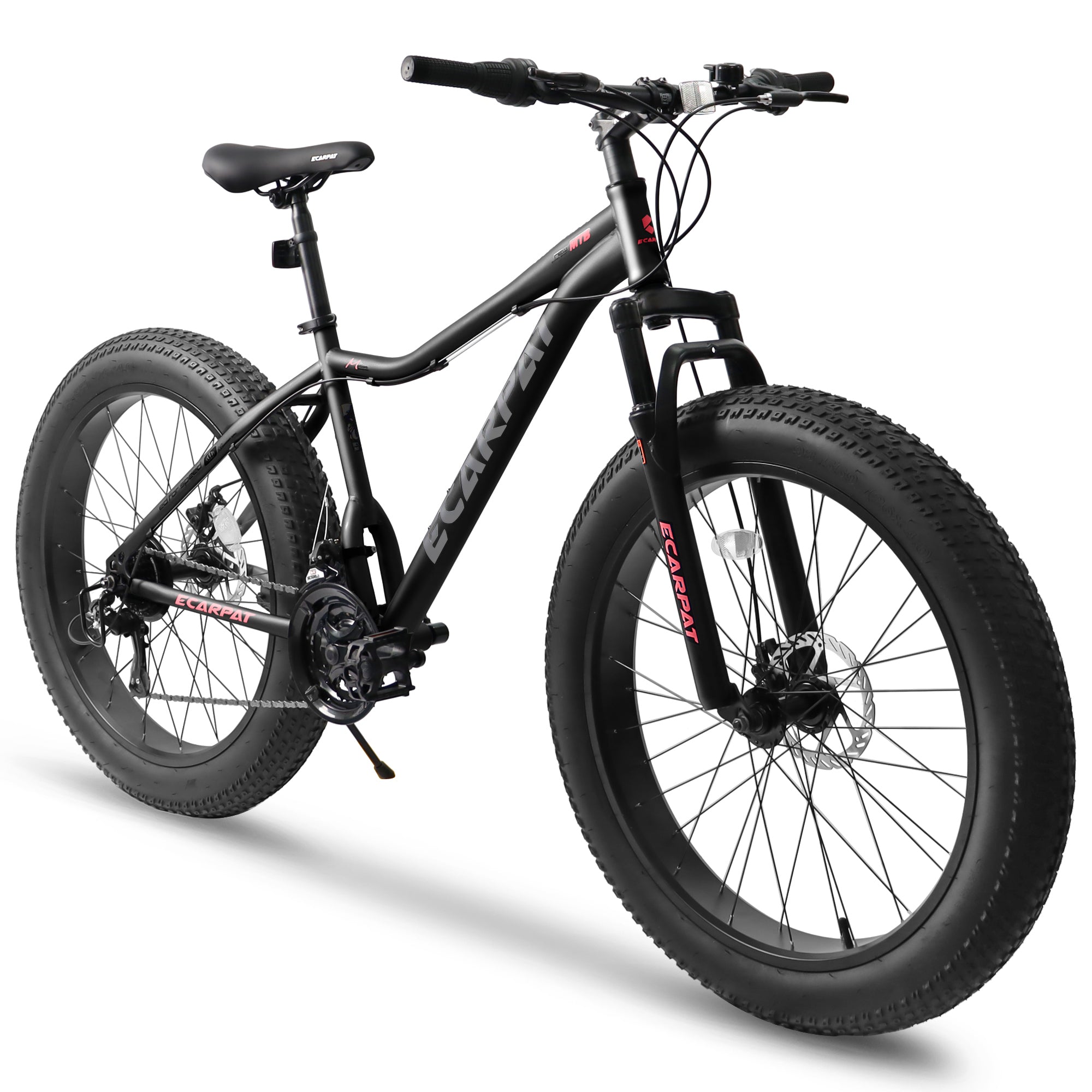 Ecarpat 26 Inch Fat Tires Mountain Bike, 4 Inch Wide Wheel, 21 Speed Disc Brakes, Mens Womens Trail Beach Snow Commuter City Mountain Bike, High Carbon Steel Frame Front Fork Bicycles Cycling Black Durable Garden & Outdoor Sporty Multifunctional