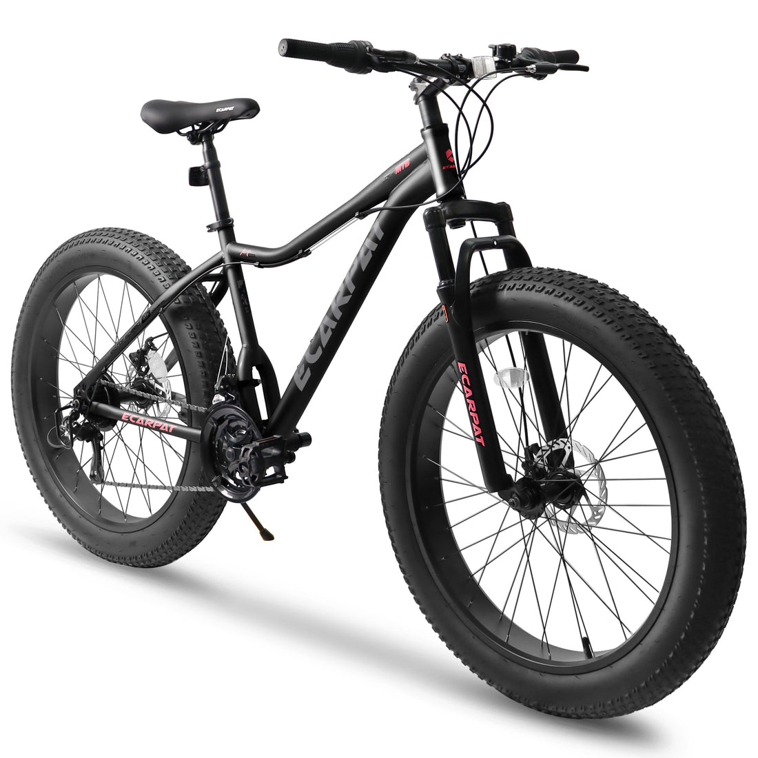 Ecarpat 26 Inch Fat Tires Mountain Bike, 4 Inch Wide Wheel, 21 Speed Disc Brakes, Mens Womens Trail Beach Snow Commuter City Mountain Bike, High Carbon Steel Frame Front Fork Bicycles Cycling Black Durable Garden & Outdoor Sporty Multifunctional