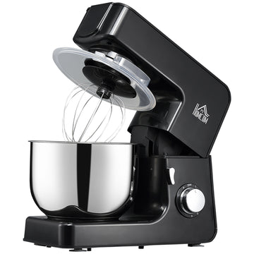 Homcom Stand Mixer With 6 1P Speed, 600W Tilt Head Kitchen Electric Mixer With 6 Qt Stainless Steel Mixing Bowl, Beater, Dough Hook And Splash Guard For Baking Bread, Cakes, And Cookies, Black Black Abs