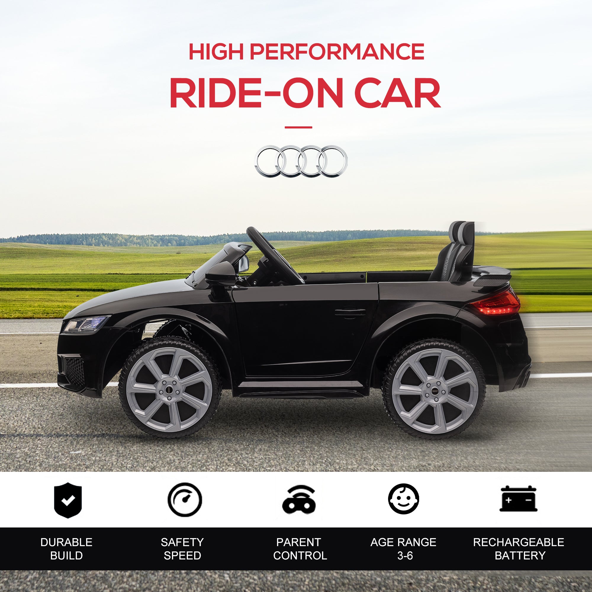 Aosom 6V Kids Electric Ride On Car, Licensed Audi TT black-steel