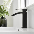 Black Bathroom Faucet, Brushed Black Faucet For Bathroom Sink, Black Single Hole Bathroom Faucet Modern Single Handle Vanity Basin Faucet Bathroom Joystick Geometric One Black Side Sprayer Deck Mounted Cartridge Valve Single Hole Faucets Matte Black