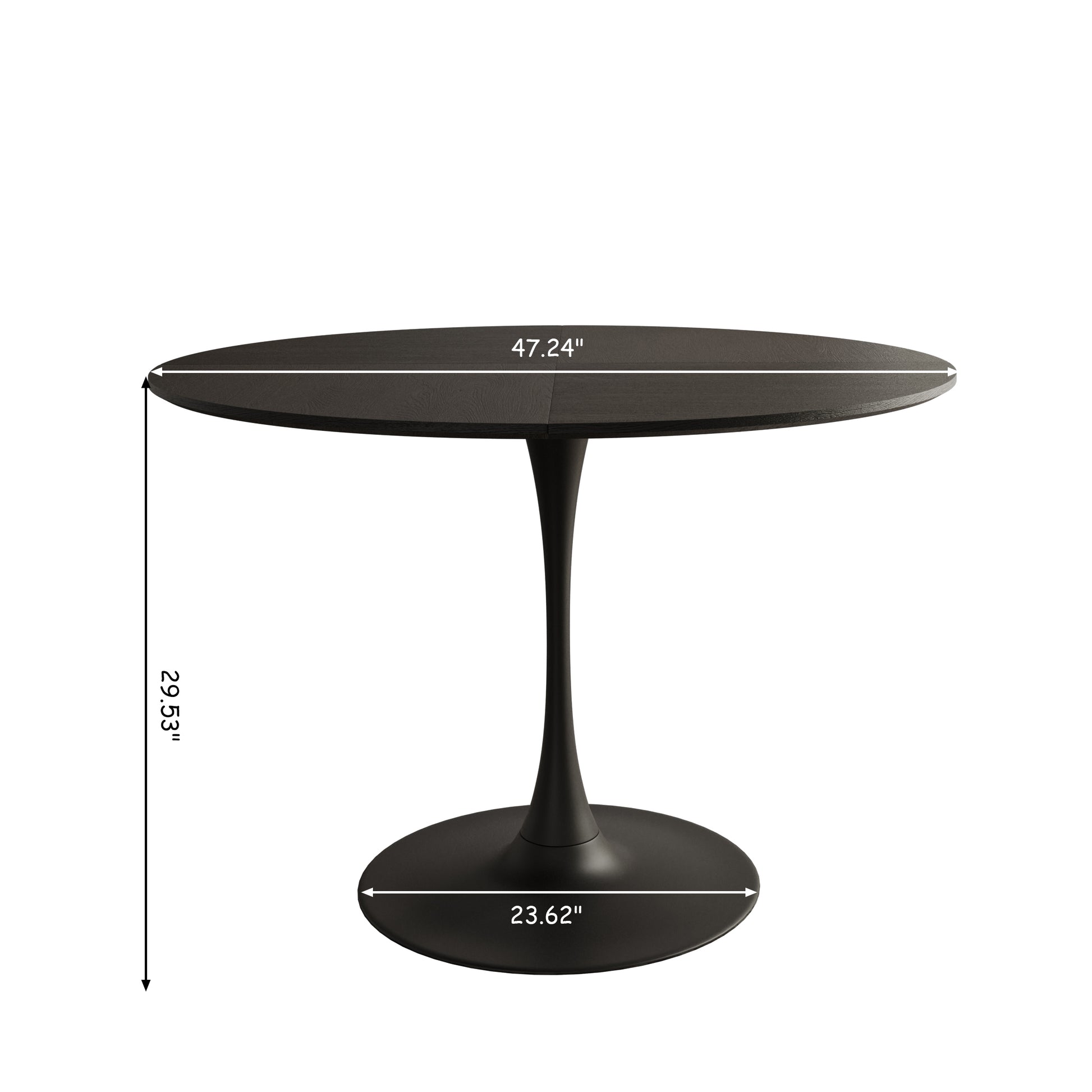 47.24"Modern Round Dining Table,Four Patchwork Tabletops With Black Color Solid Wood Grain Table Top,Metal Base Dining Table, End Table Leisure Coffee Table Black Mdf Metal