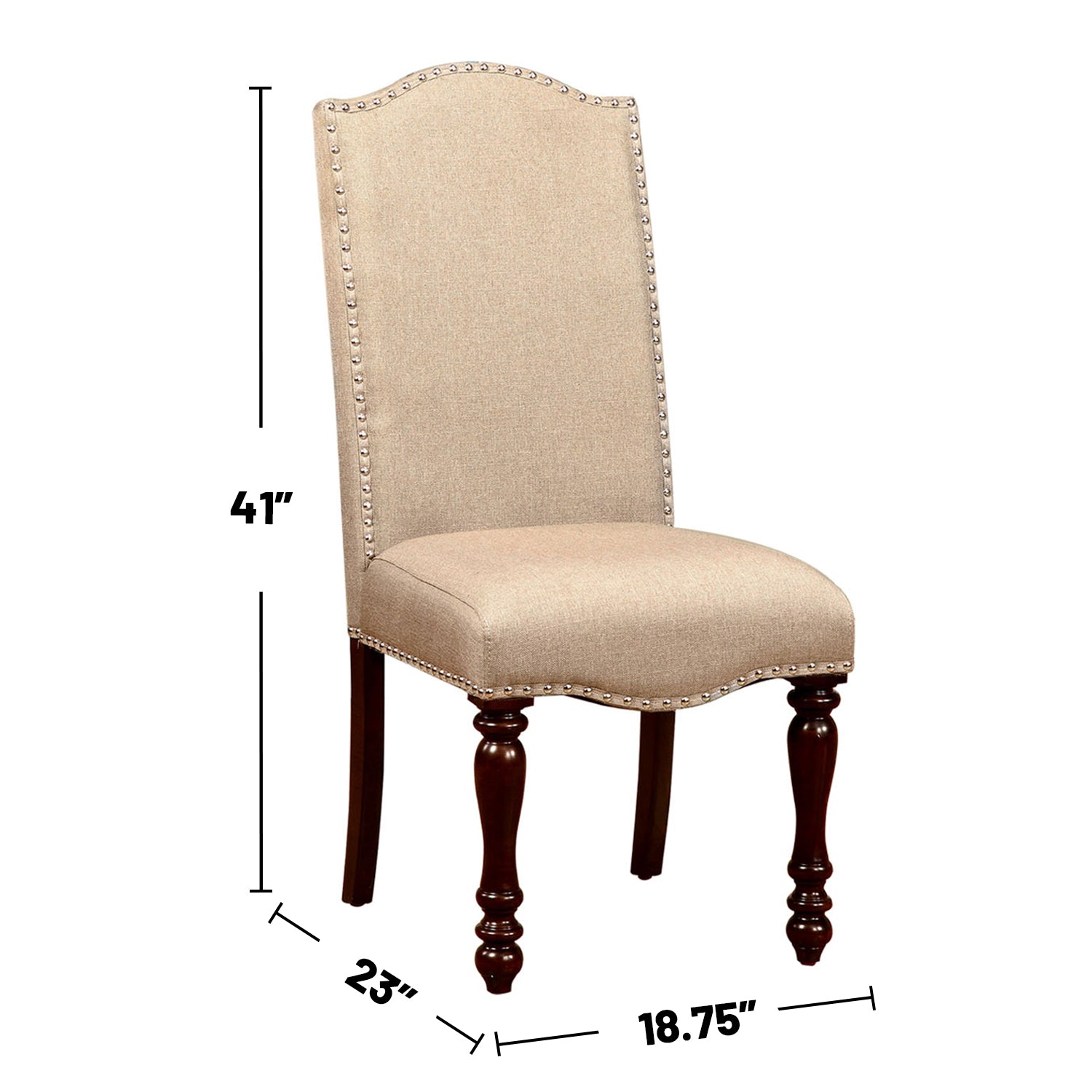 Set Of 2 Fabric Upholstered Dining Chairs In Antique Cherry And Beige Solid Cherry Dining Room Dining Chairs Solid Back Wood Fabric