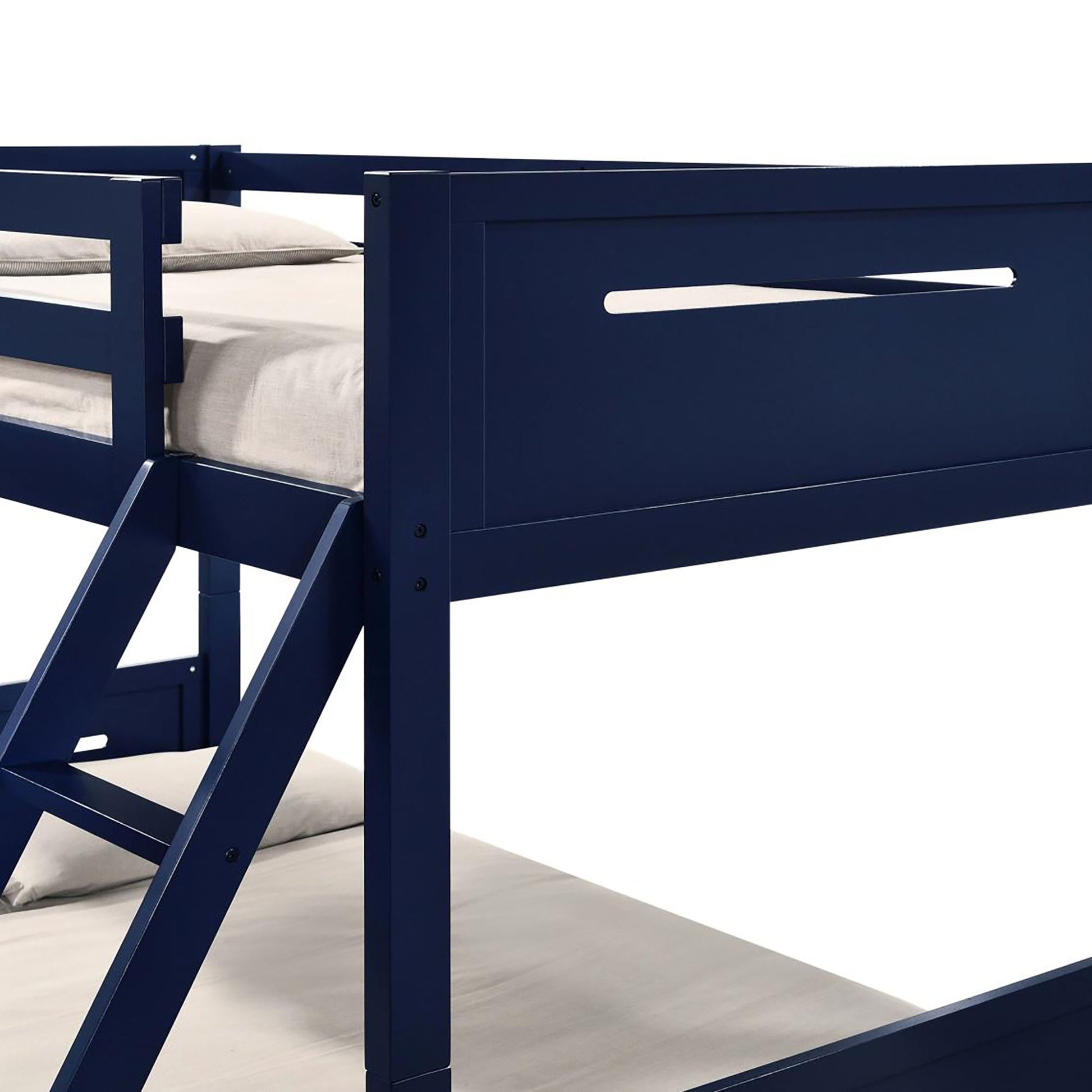 Blue Twin Full Bunk Bed With Built In Ladder Blue Bedroom Transitional Rubberwood Wood