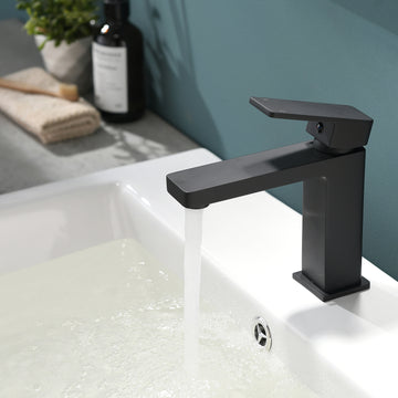 Black Bathroom Faucet, Brushed Black Faucet For Bathroom Sink, Black Single Hole Bathroom Faucet Modern Single Handle Vanity Basin Faucet Bathroom Joystick Geometric One Black Side Sprayer Deck Mounted Cartridge Valve Single Hole Faucets Matte Black