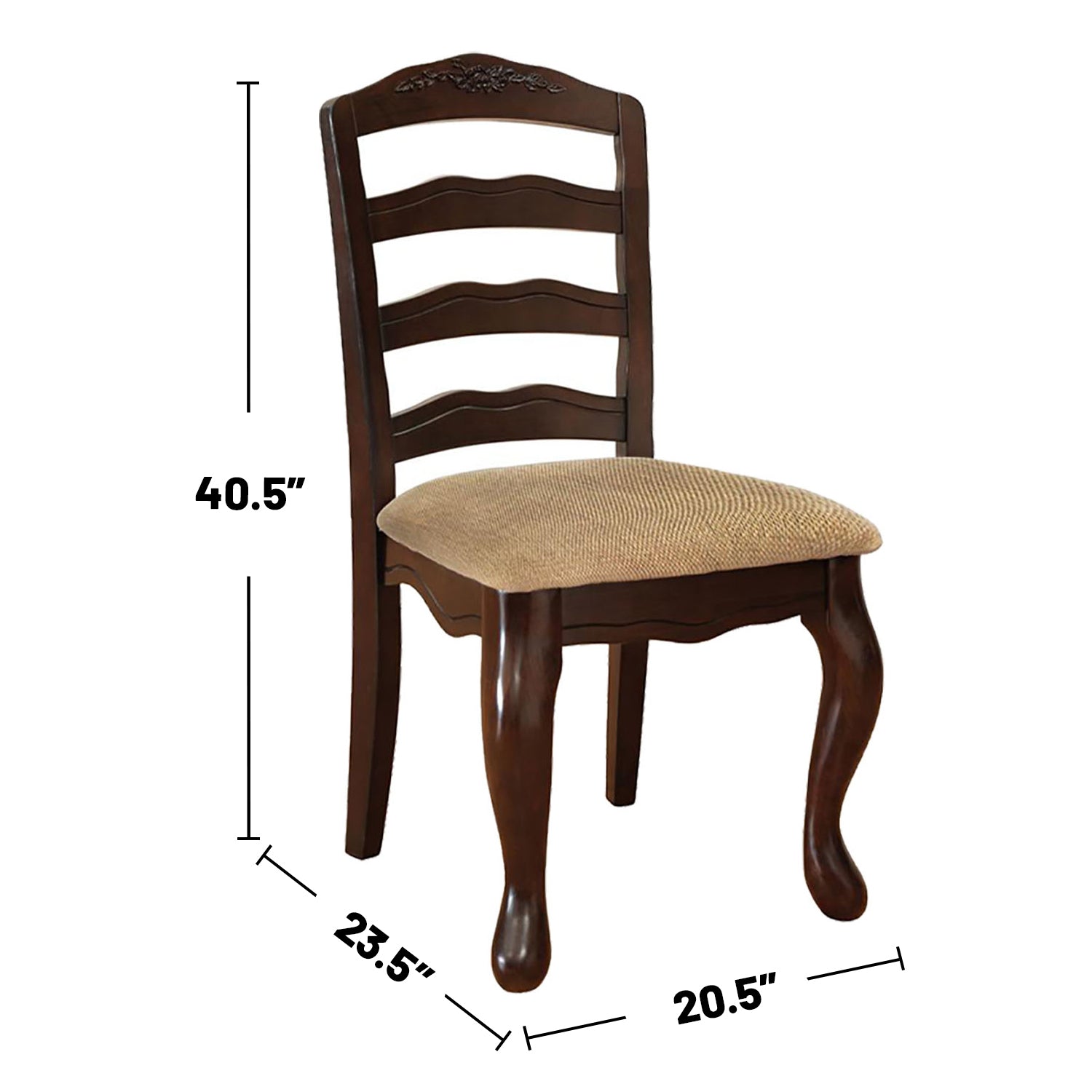 Set of 2 Fabric Padded Seat Dining Chairs in Dark solid-walnut-dining room-dining chairs-ladder