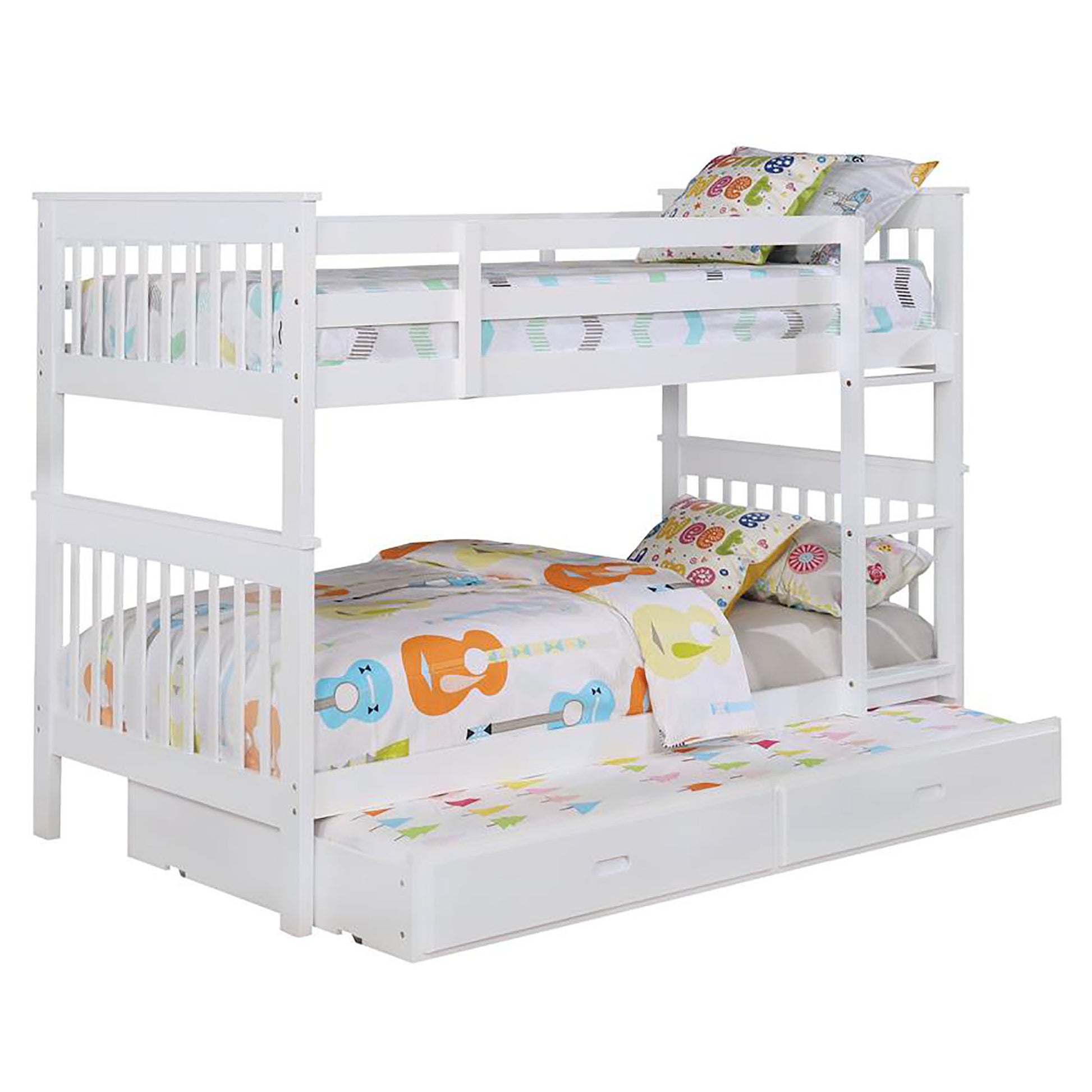 White Slatted Headboard Twin Twin Bunk Bed Twin White Wood White Bedroom Transitional Pine Kids Wood