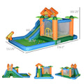 Outsunny 6 In 1 Tropical Inflatable Water Slide Summer Theme Jumping Castle Includes Floating Ball Slide Trampoline Pool Cannon Climbing Wall With Carry Bag, Repair Patches And 450W Air Blower Multicolor Fabric