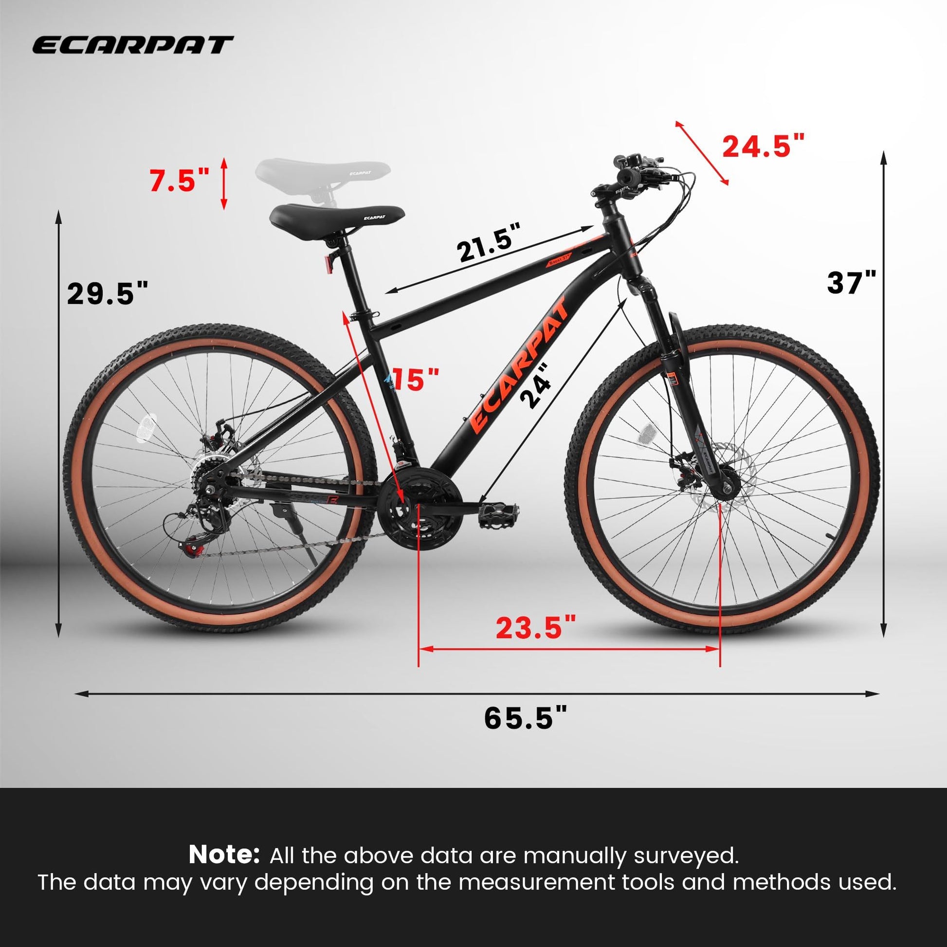 A24301 Ecarpat Mountain Bike 24 Inch Wheels, 21 Speed Mens Womens Trail Commuter City Mountain Bike,High Carbon Steel Frame Disc Brakes Thumb Shifter Front Fork Bicycles Cycling Black Red Without Durable Garden & Outdoor Classic Multifunctional