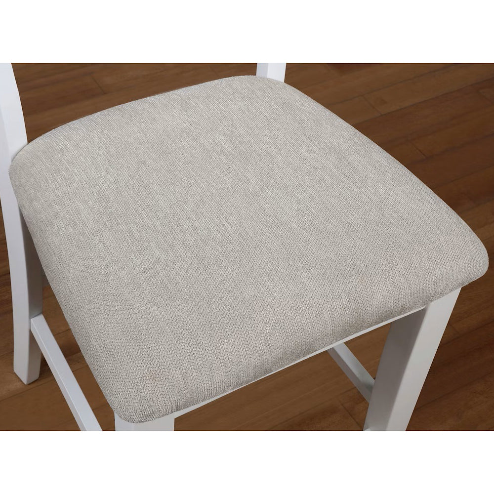 Set Of 2 Padded Fabric Counter Height Chairs In White And Beige Solid White Dining Room Dining Chairs Wood Fabric