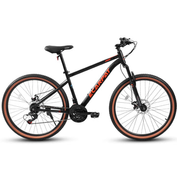 A24301 Ecarpat Mountain Bike 24 Inch Wheels, 21 Speed Mens Womens Trail Commuter City Mountain Bike,High Carbon Steel Frame Disc Brakes Thumb Shifter Front Fork Bicycles Cycling Black Red Without Durable Garden & Outdoor Classic Multifunctional