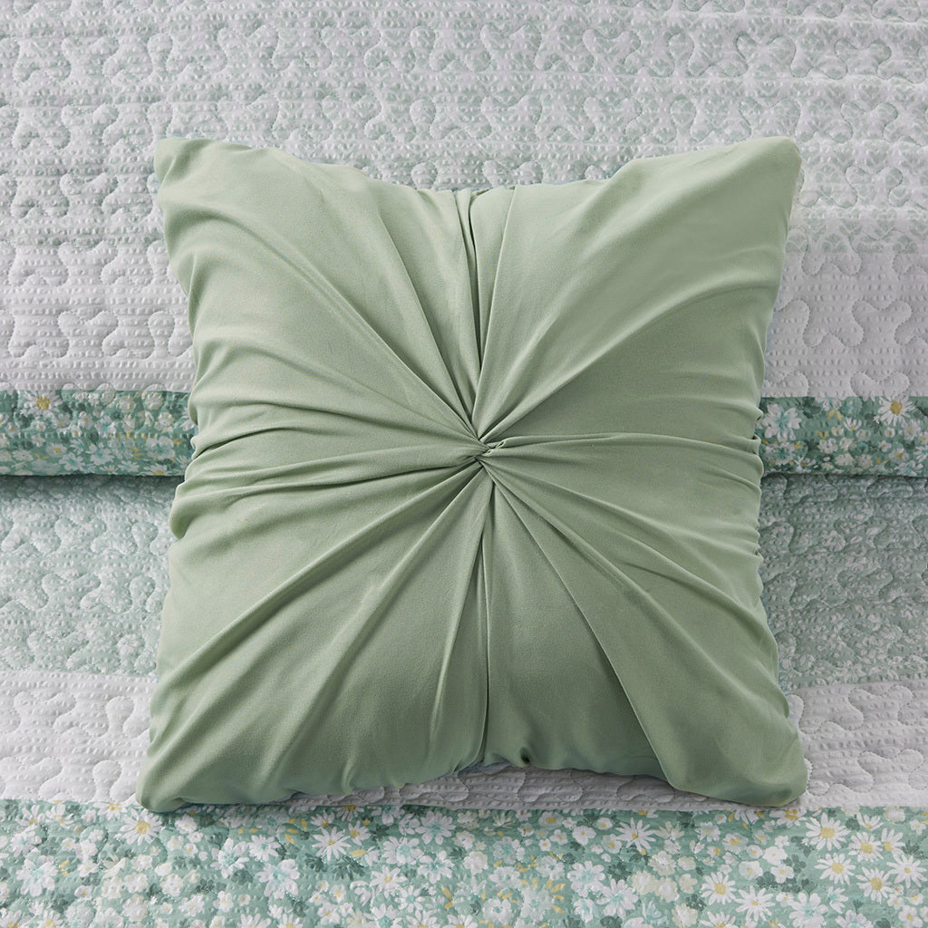 4 Piece Seersucker Quilt Set With Throw Pillow Green Polyester