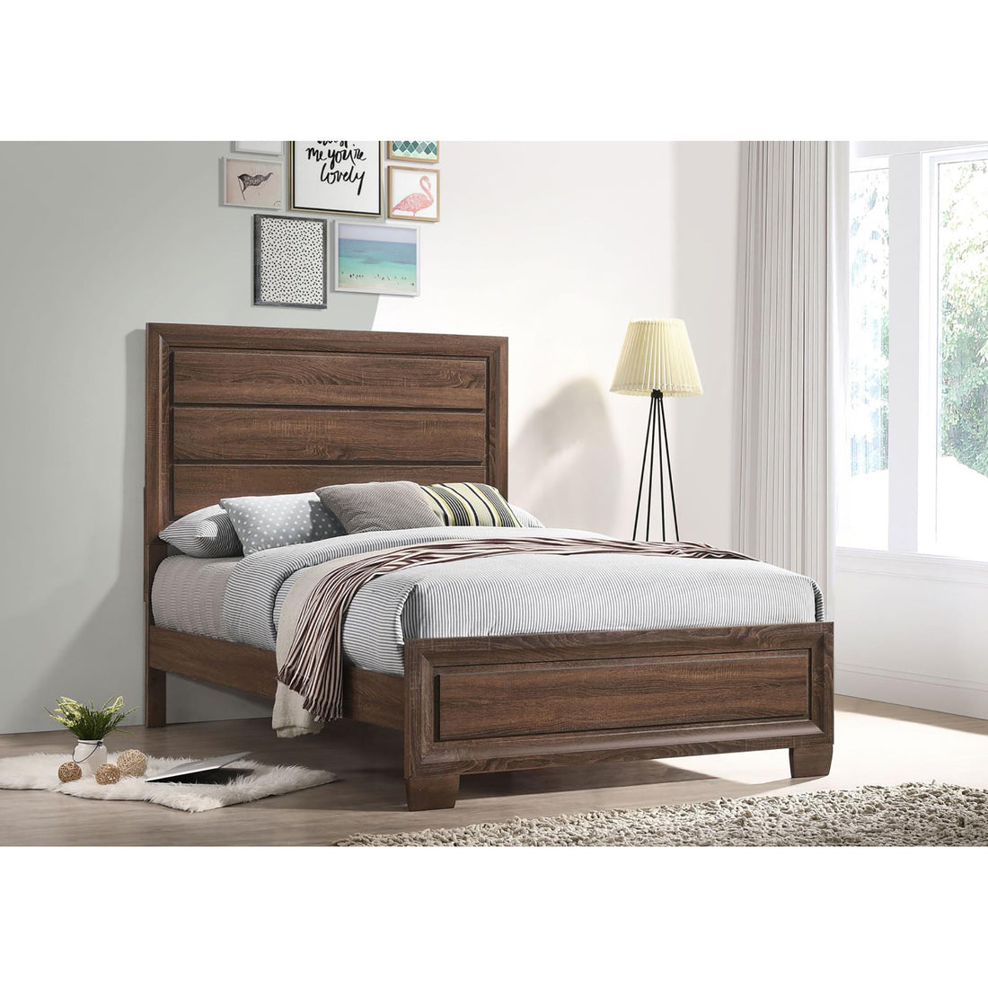 Medium Warm Brown Full Panel Bed Box Spring Required Full Brown Wood Brown Bedroom Transitional Rubberwood Kids Wood