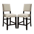 Set Of 2 Counter Height Chairs In Antique Black And Beige Solid Antique Black Dining Room Wood Fabric