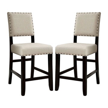 Set Of 2 Counter Height Chairs In Antique Black And Beige Solid Antique Black Dining Room Wood Fabric