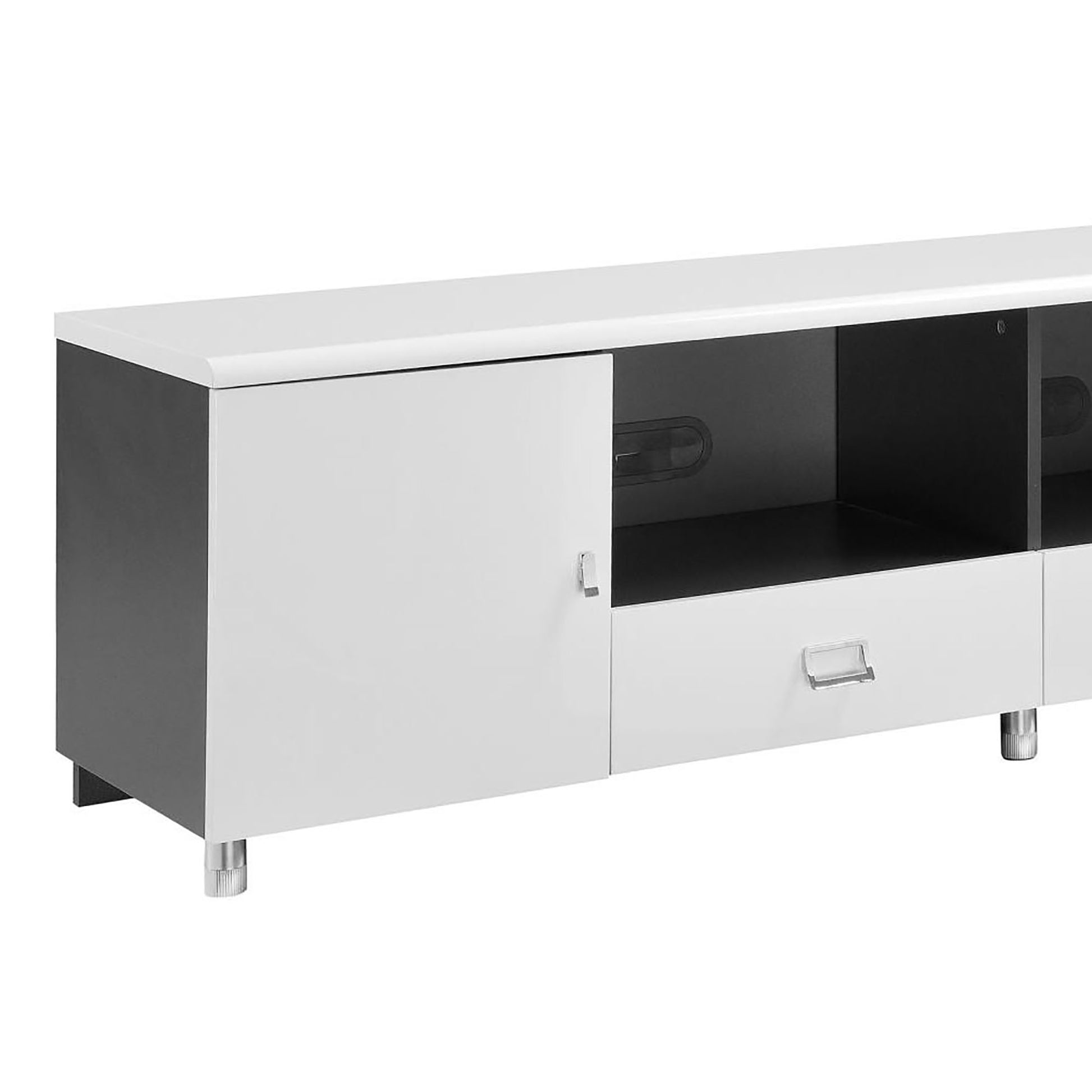 Glossy White And Grey 2 Drawer Tv Console White Primary Living Space 70 79 Inches 60 69 Inches Contemporary,Modern 60 Inches Wood