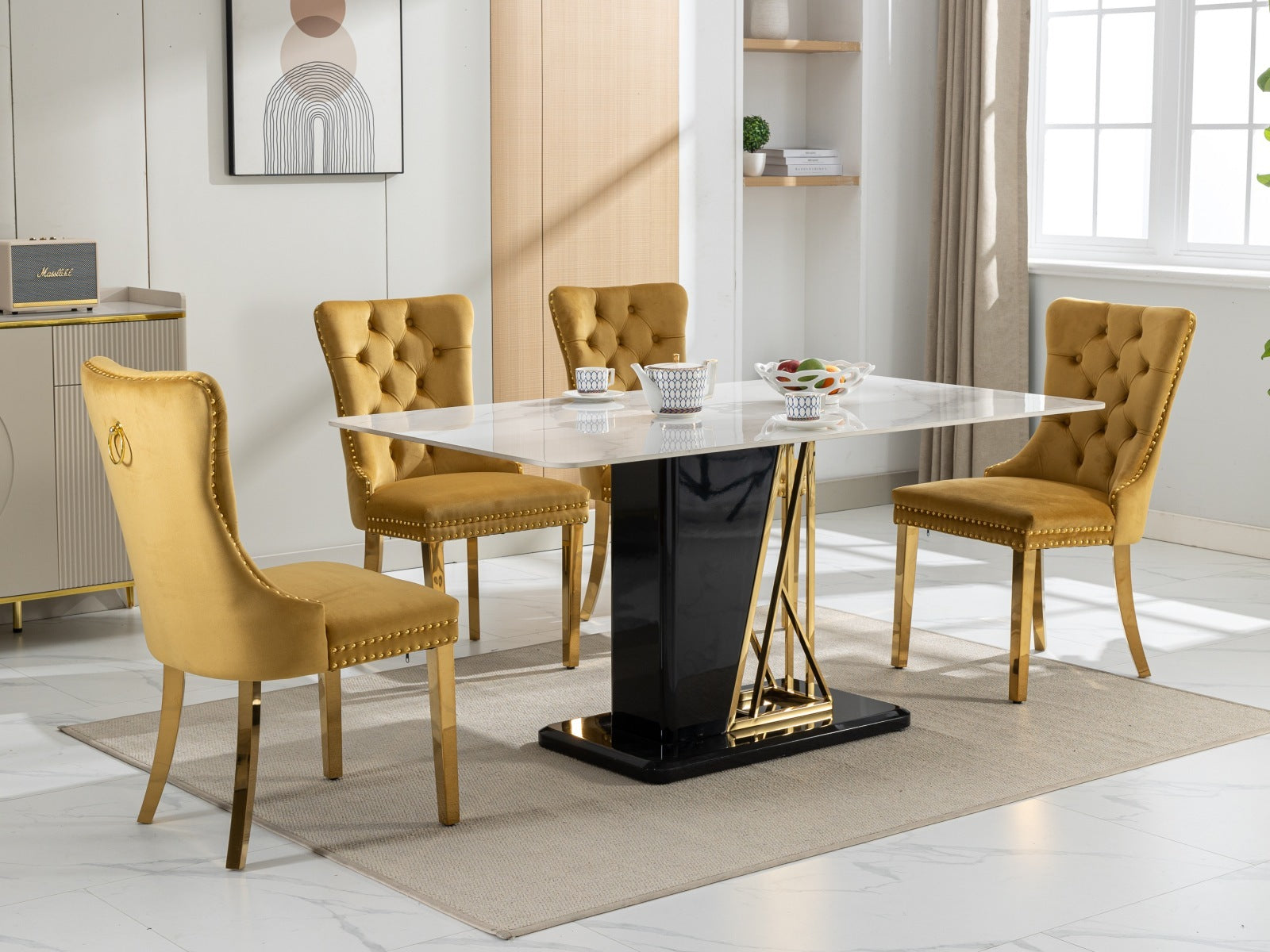 Nikki Collection Modern, High End Tufted Solid Wood Contemporary Velvet Upholstered Dining Chair With Golden Stainless Steel Plating Legs,Nailhead Trim,Set Of 2,Gold, Sw1601Gl Gold Dining Room American Design Dining Chairs Rubberwood Foam Velvet