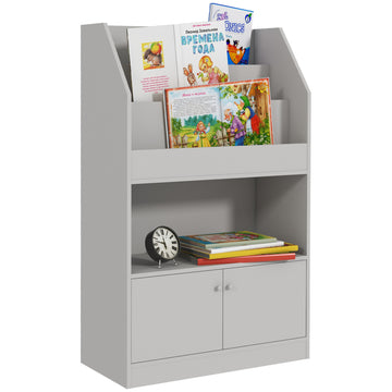 Qaba Toy Storage Cabinet, Kids Bookcase Children'S Bookshelf For Kids Room, Bedroom, Playroom, Nursery, Gray Gray Mdf