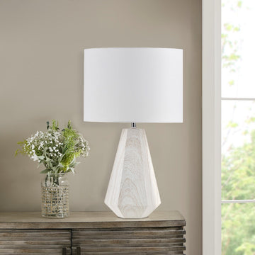 23" Resin Table Lamp With Faux Wood Texture Natural Whitewash Polyester