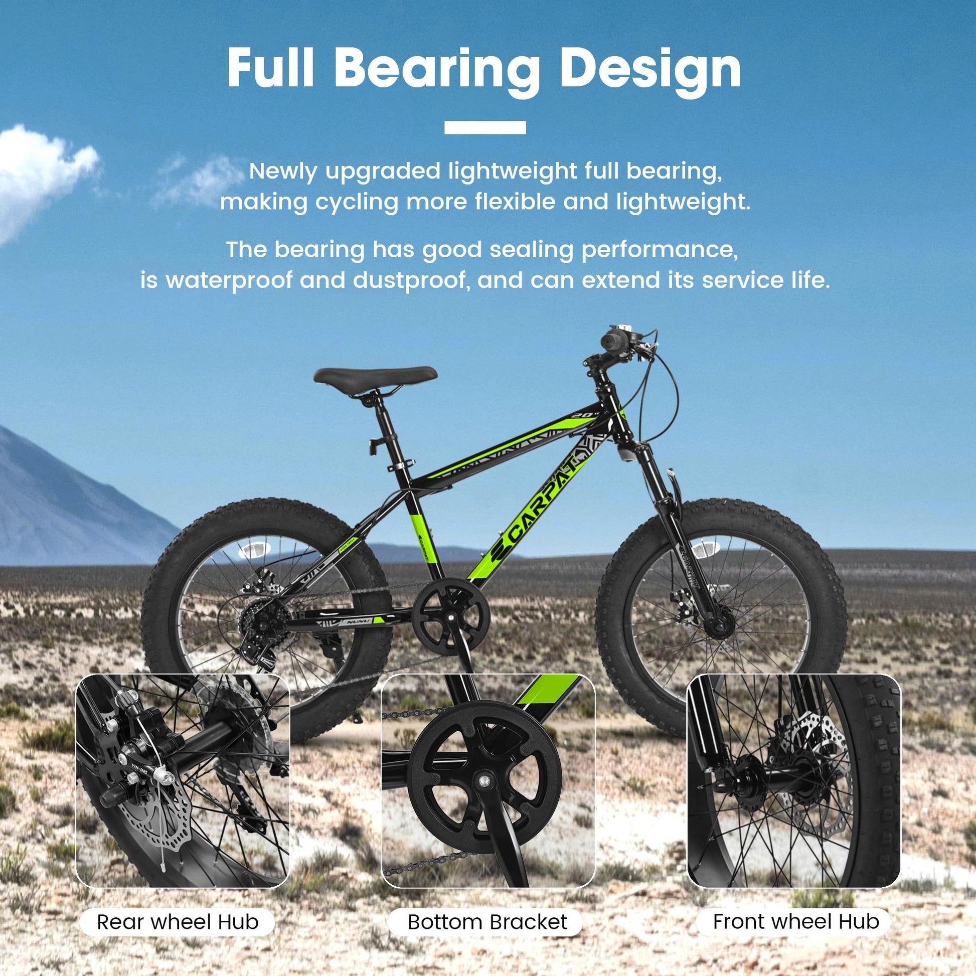 Ecarpat Kids Bike 20 Inch Wheels, 4" Wide Fat Tire Snow Mountain Bike Ages 8 12 Year Old, High Carbon Steel Frame, 7 Speed Teenager Children Kids' Bicycles Cycling Blackish Green Without Durable Garden & Outdoor Modern,Sporty Multifunctional Polyurethane