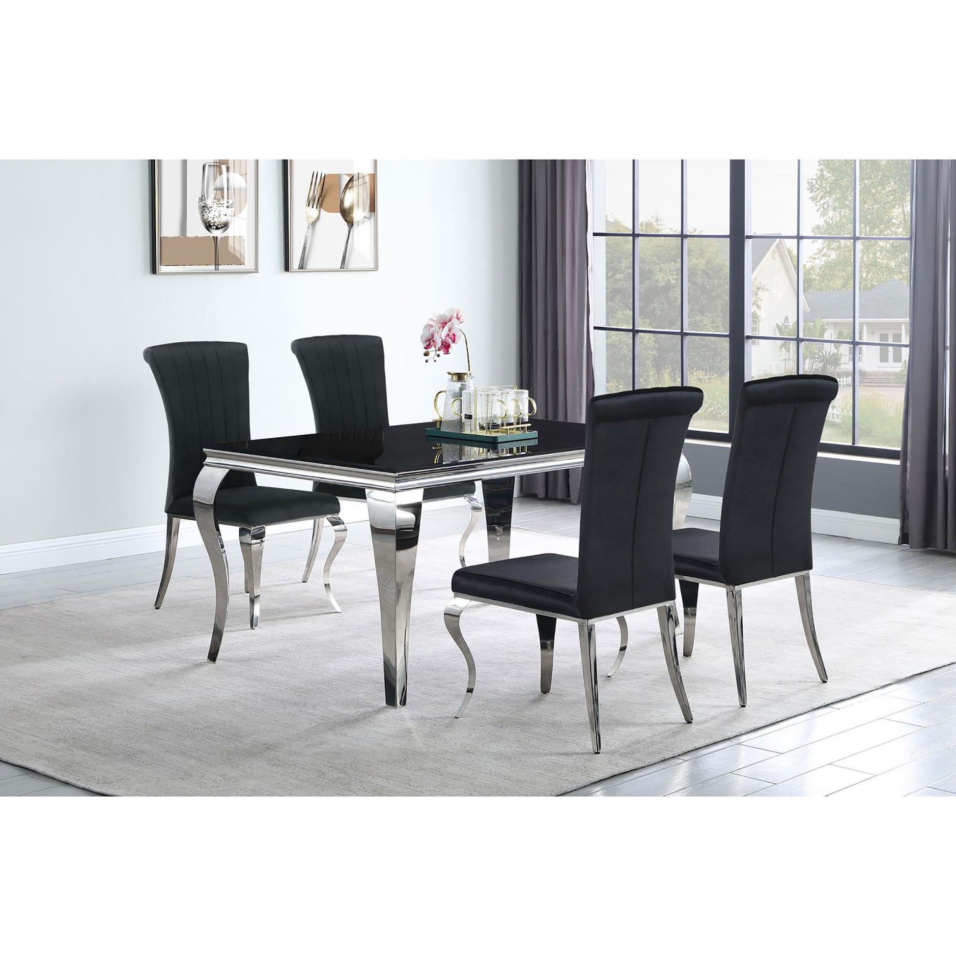 Black Upholstered Side Chairs Set Of 4 Solid Black Dining Room Contemporary,Modern Side Chair Solid Back Upholstered