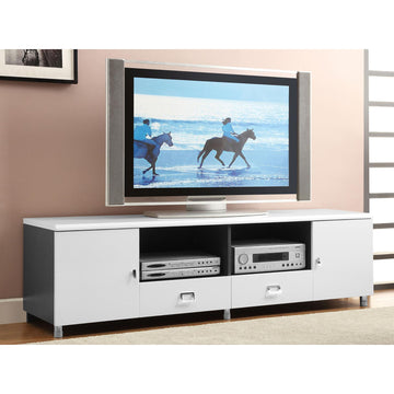 Glossy White And Grey 2 Drawer Tv Console White Primary Living Space 70 79 Inches 60 69 Inches Contemporary,Modern 60 Inches Wood