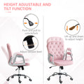 Vinsetto Velvet Home Office Chair, Button Tufted Desk Chair With Padded Armrests, Adjustable Height And Swivel Wheels, Pink Pink Polyester