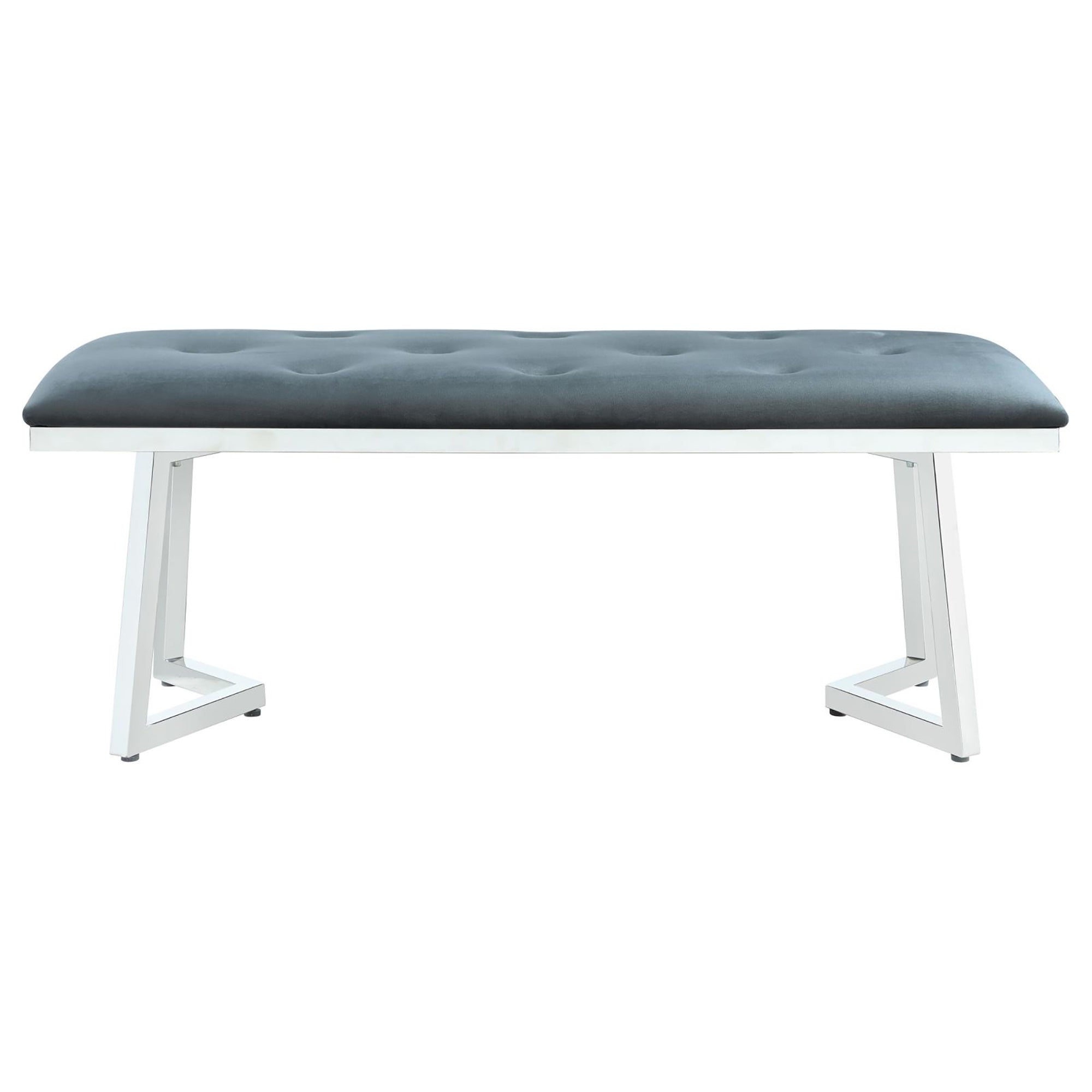 Dark Grey and Chrome Upholstered Tufted Bench