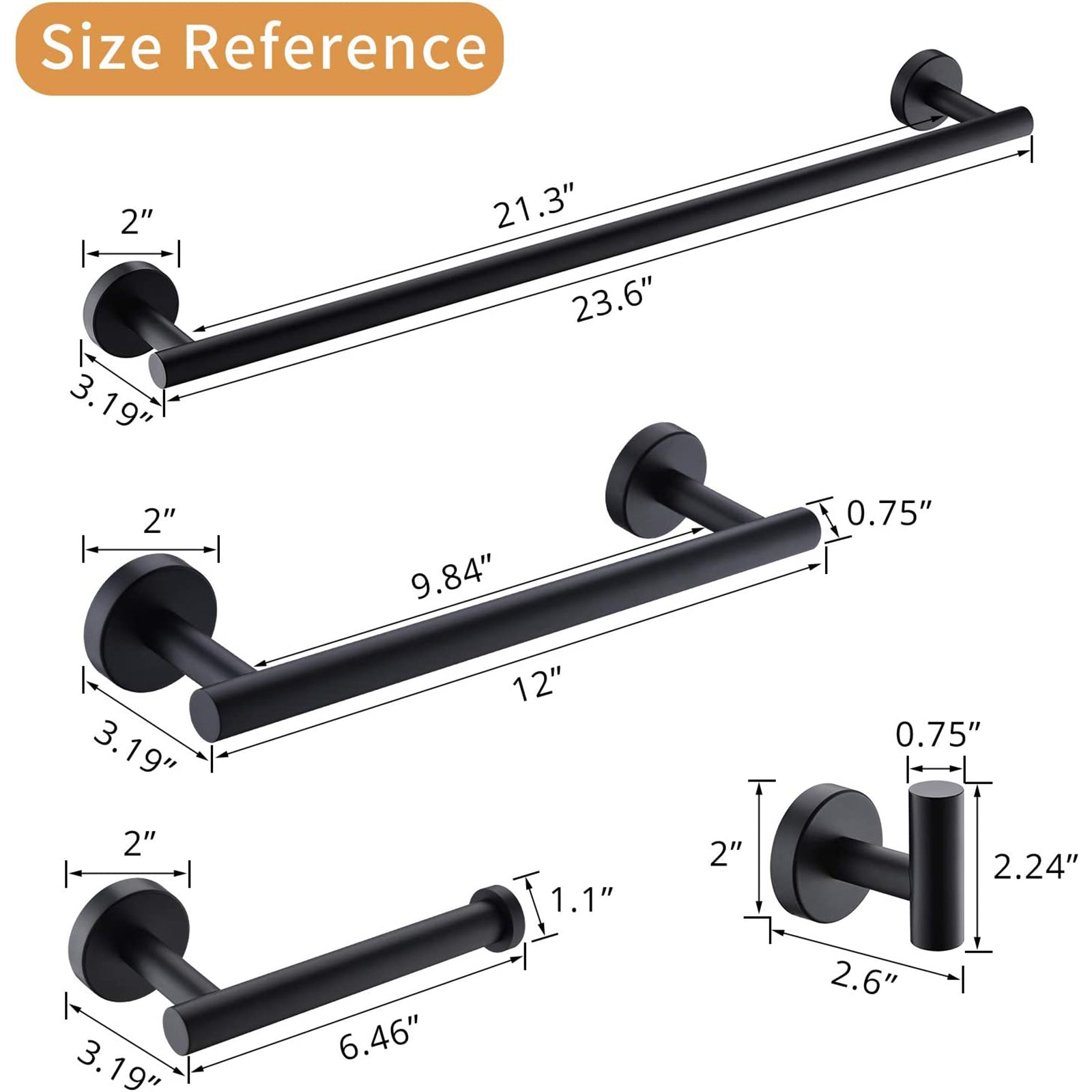 4 Pieces Matte Black Bathroom Accessories Set, Stainless Steel Bathroom Hardware Set, Bath Towel Bar Set, Towel Racks For Bathroom Wall Mounted. Black Bathroom Antique,Classic,Industrial,Modern Stainless Steel