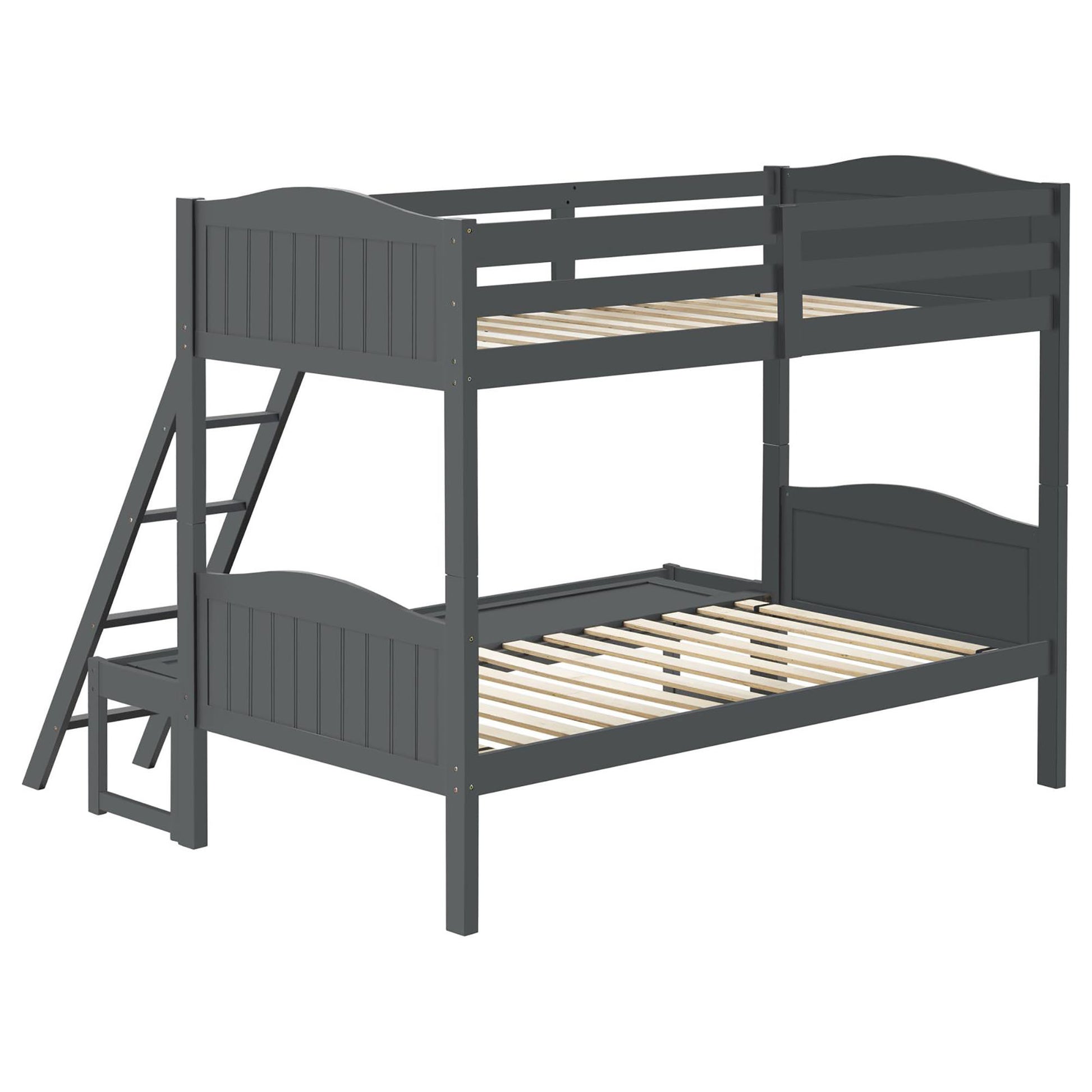 Grey Twin Full Bunk Bed With Arched Headboard Twin Grey Wood Gray Bedroom Transitional Rubberwood Bunk Wood