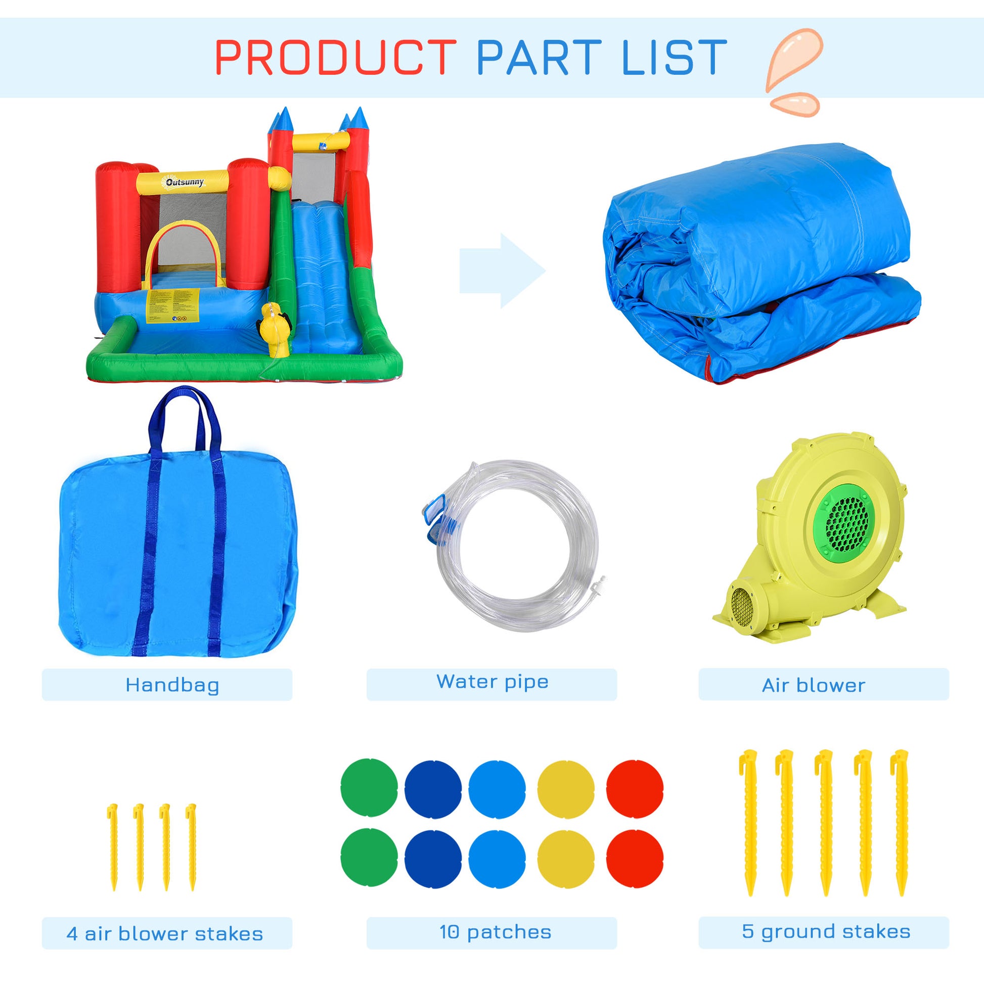 Outsunny 6 In 1 Kids Bounce House Inflatable Water Slide With Pool, Water Cannon, Climbing Wall, Inflator Included, Jumping Castle Kids Backyard Activity Outdoor Water Play Toy Multicolor Fabric