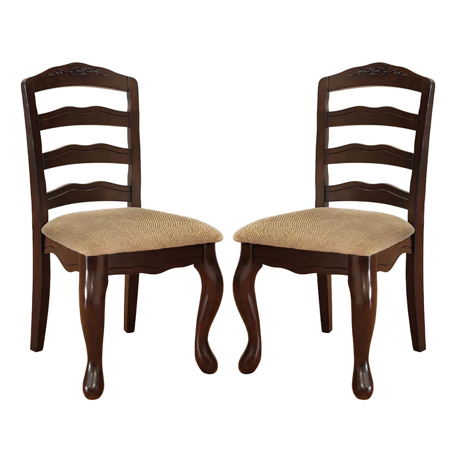 Set of 2 Fabric Padded Seat Dining Chairs in Dark solid-walnut-dining room-dining chairs-ladder