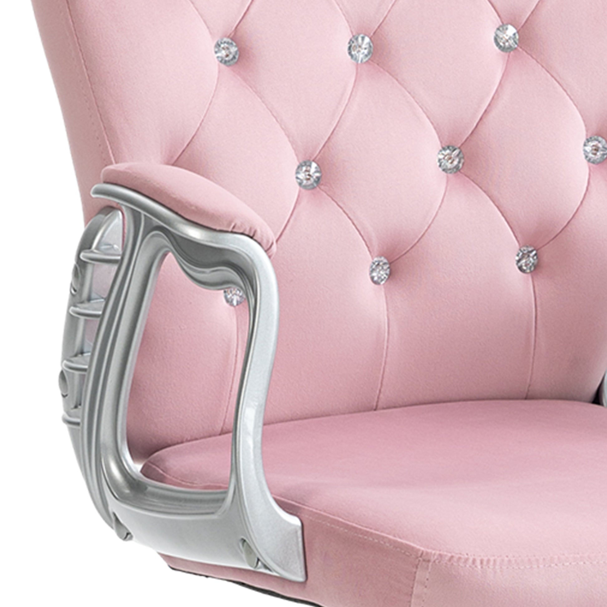 Vinsetto Velvet Home Office Chair, Button Tufted Desk Chair With Padded Armrests, Adjustable Height And Swivel Wheels, Pink Pink Polyester
