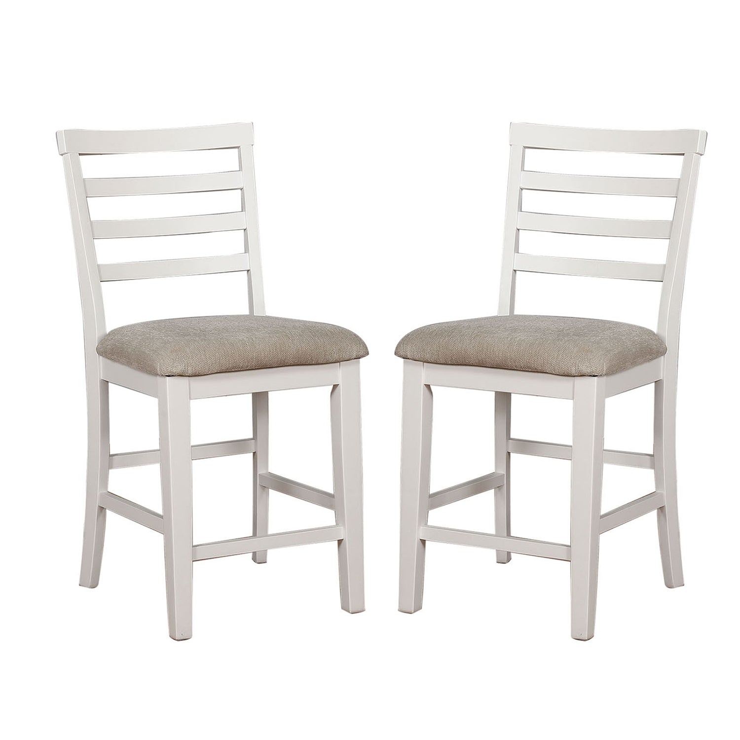 Set Of 2 Padded Fabric Counter Height Chairs In White And Beige Solid White Dining Room Dining Chairs Wood Fabric