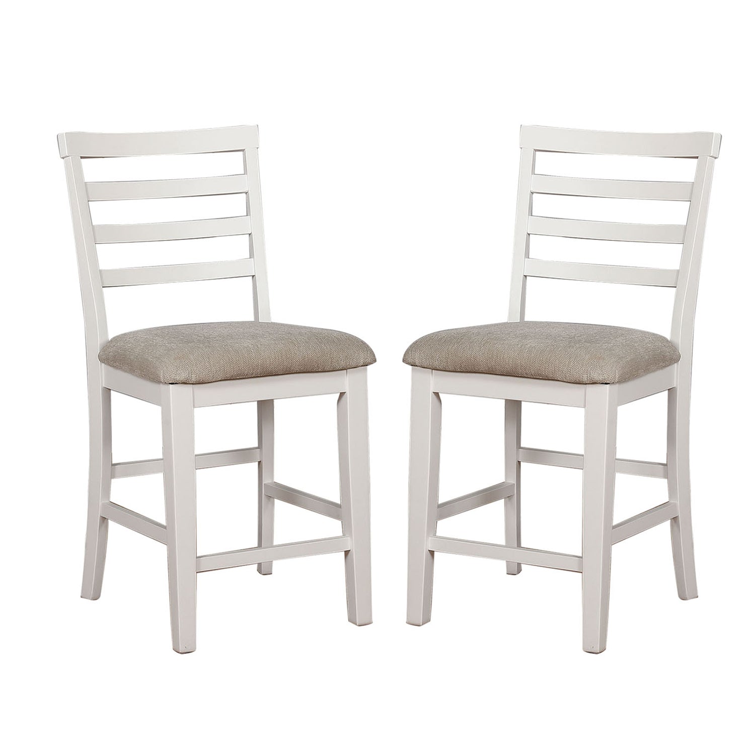 Set of 2 Padded Fabric Counter Height Chairs in White