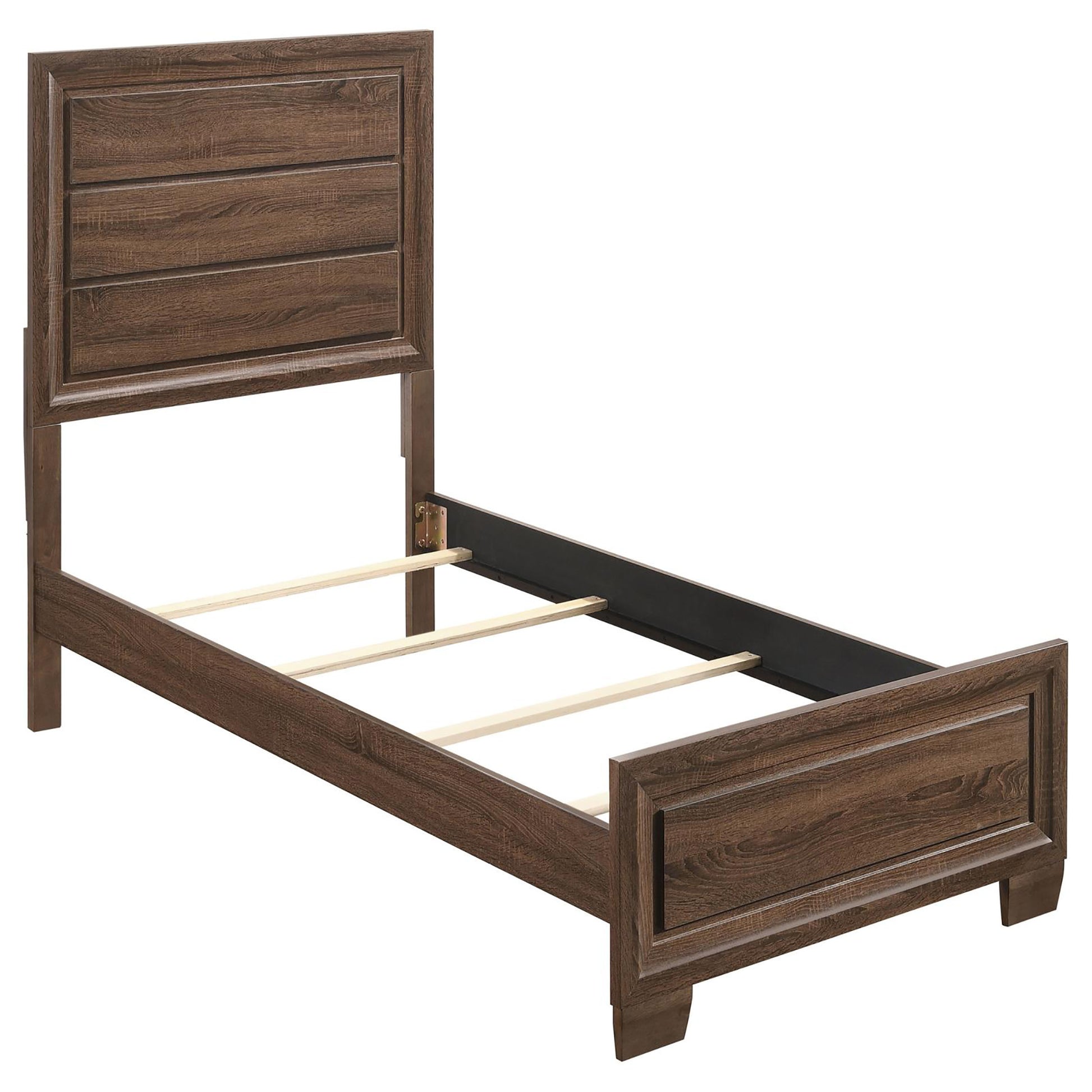 Medium Warm Brown Twin Panel Bed Box Spring Required Twin Brown Wood Brown Bedroom Transitional Rubberwood Kids Wood
