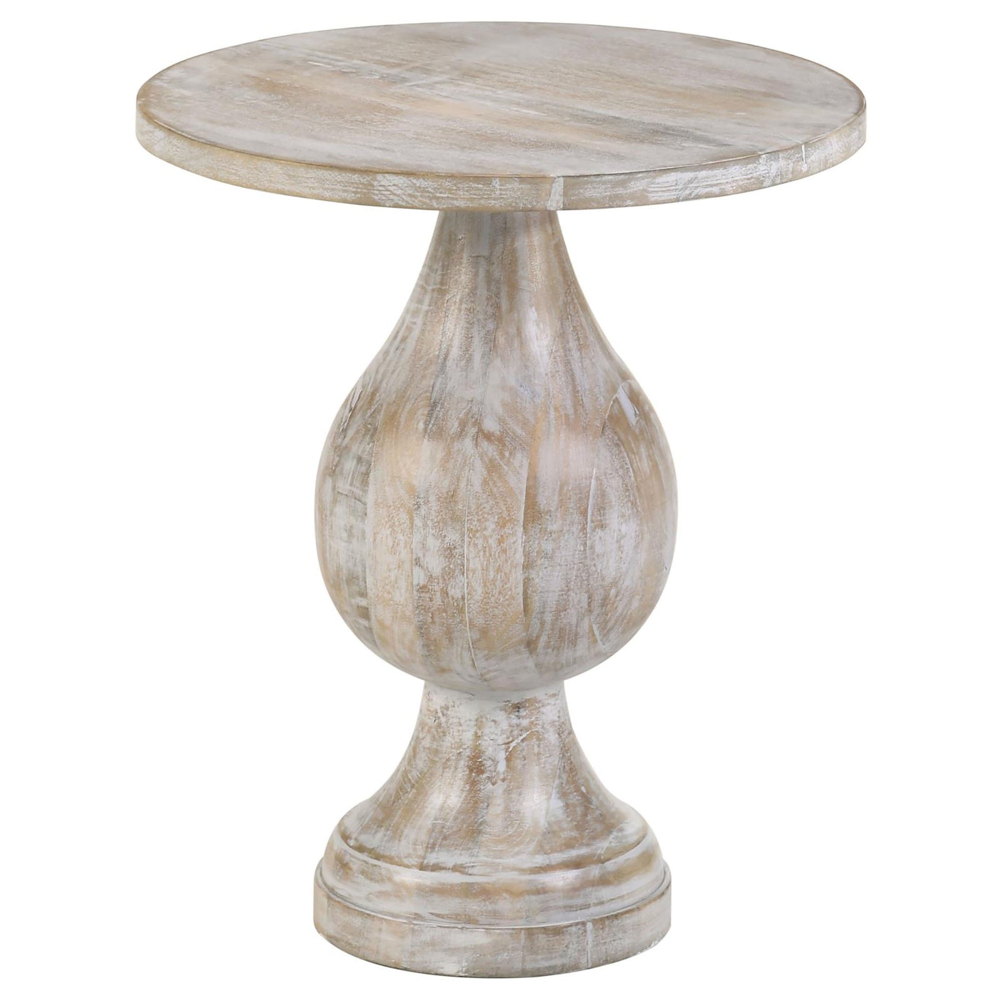 White Washed Pedestal Accent Table Ivory Primary Living Space Farmhouse,Rustic Tabeltop Mango Round Coffee & End Tables Wood Pedestal